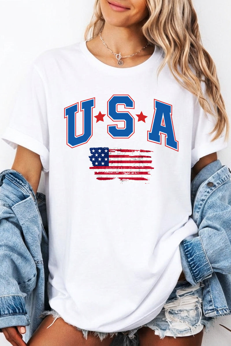 July 4th USA Sequin Flag Graphic T Shirt Women