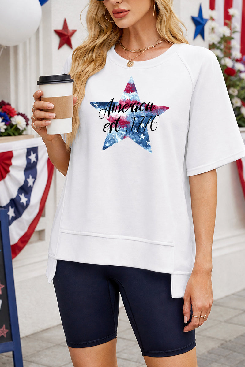 America Est 1776 Patriotic Star Graphic Oversized T Shirt
