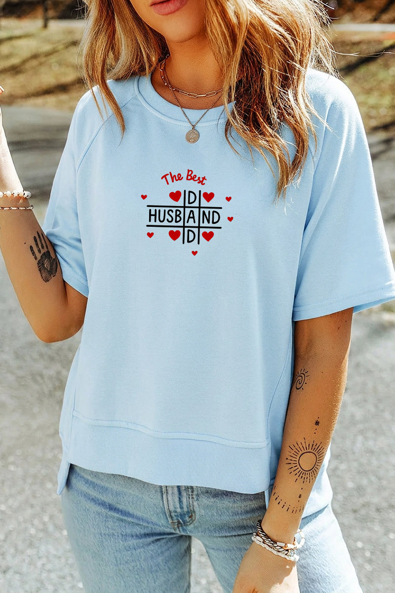 Light Blue The Best Husband Graphic Tee  Funny Couple Gift Top