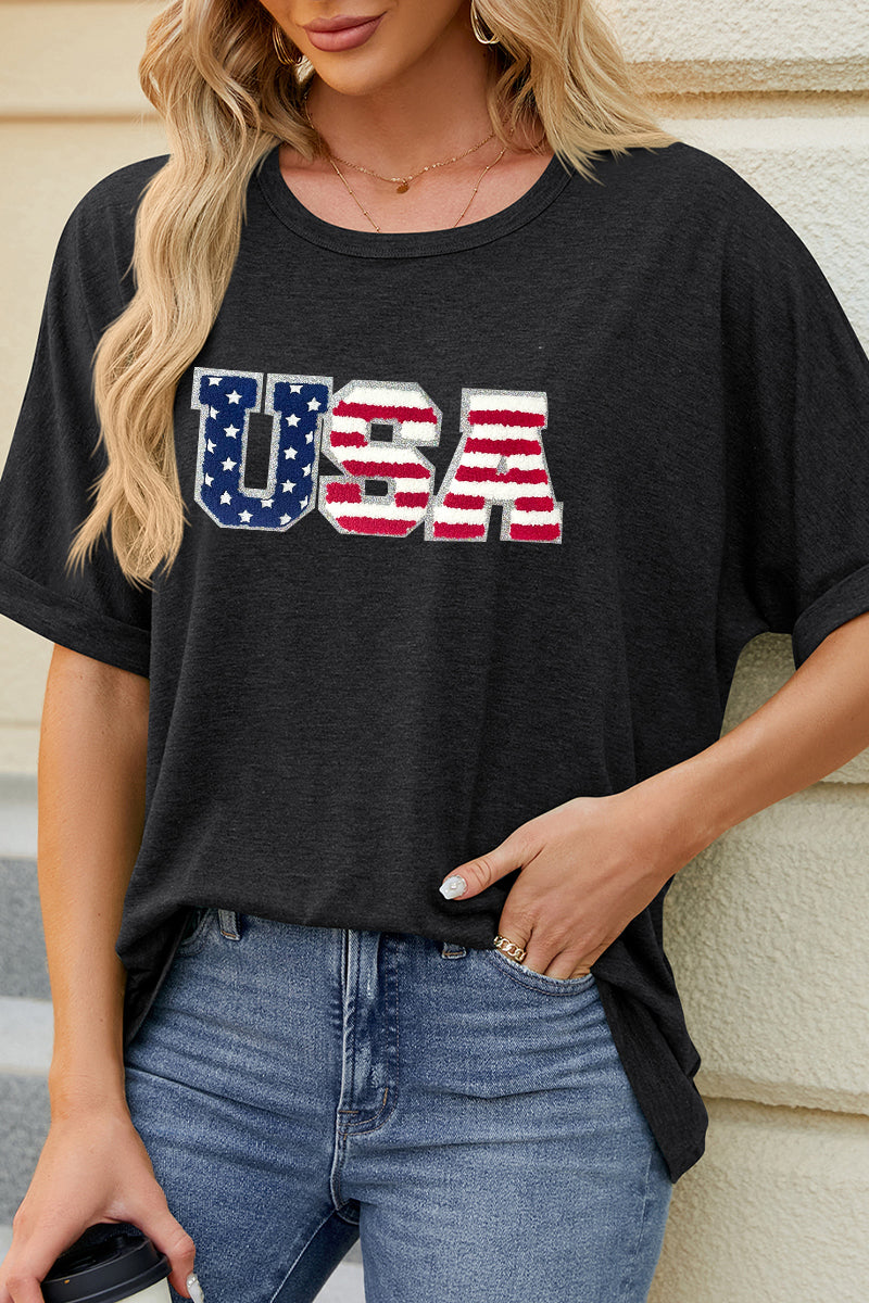 USA Flag Graphic Tee Casual Loose Fit T Shirt