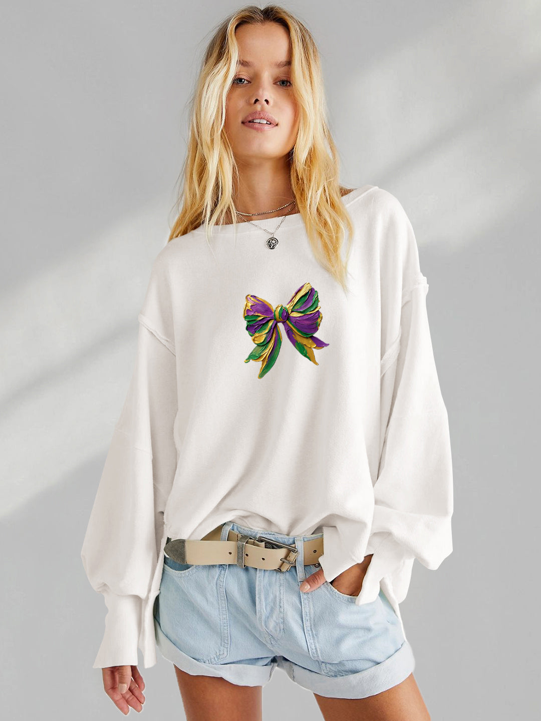 Mardi Gras Festive Bow Graphic Cozy Sweatshirt