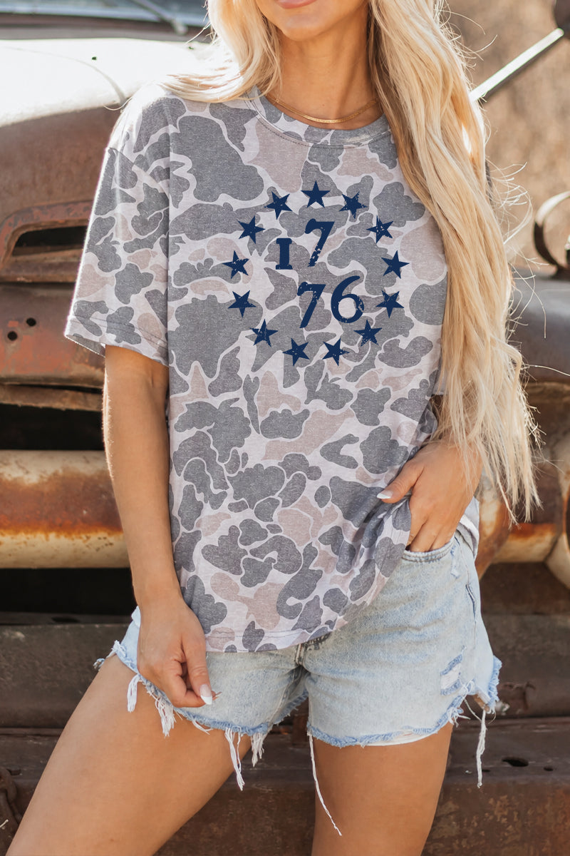 Camo 1776 Graphic Patriotic T Shirt Summer Top