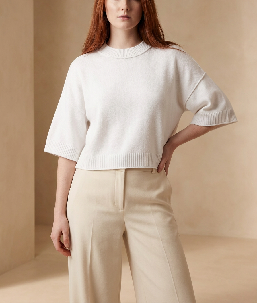 Lightweight Short Sleeve Cropped Knit Sweater Top