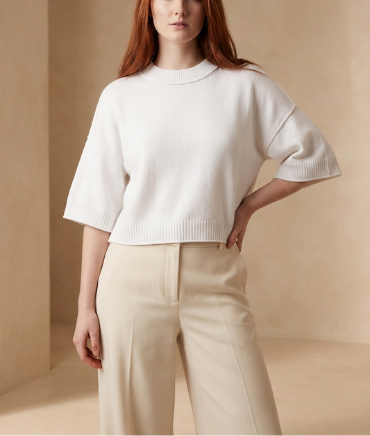 Lightweight Short Sleeve Cropped Knit Sweater Top