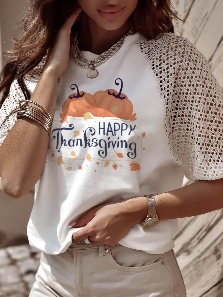 Happy Thanksgiving Pumpkin Graphic Casual Tee