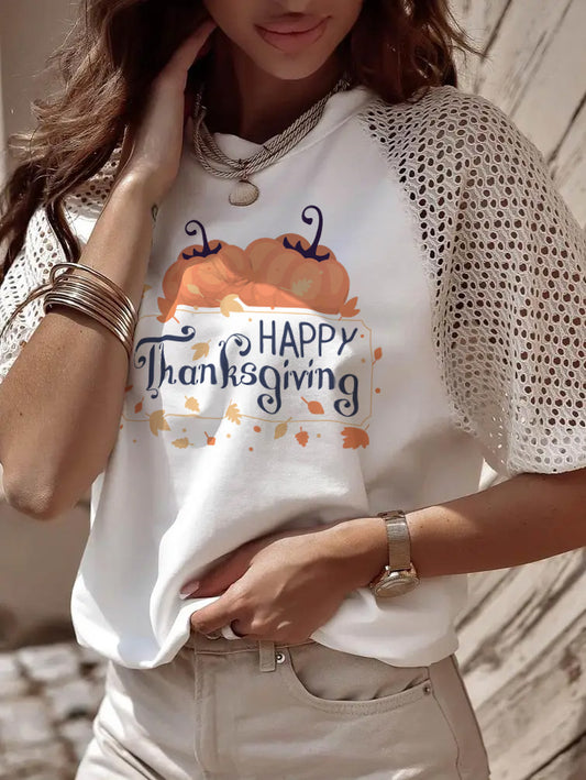 Happy Thanksgiving Pumpkin Graphic Casual Tee