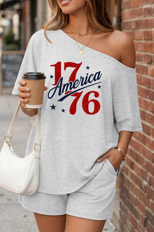 1776 America Off Shoulder Short Sleeve Summer Set