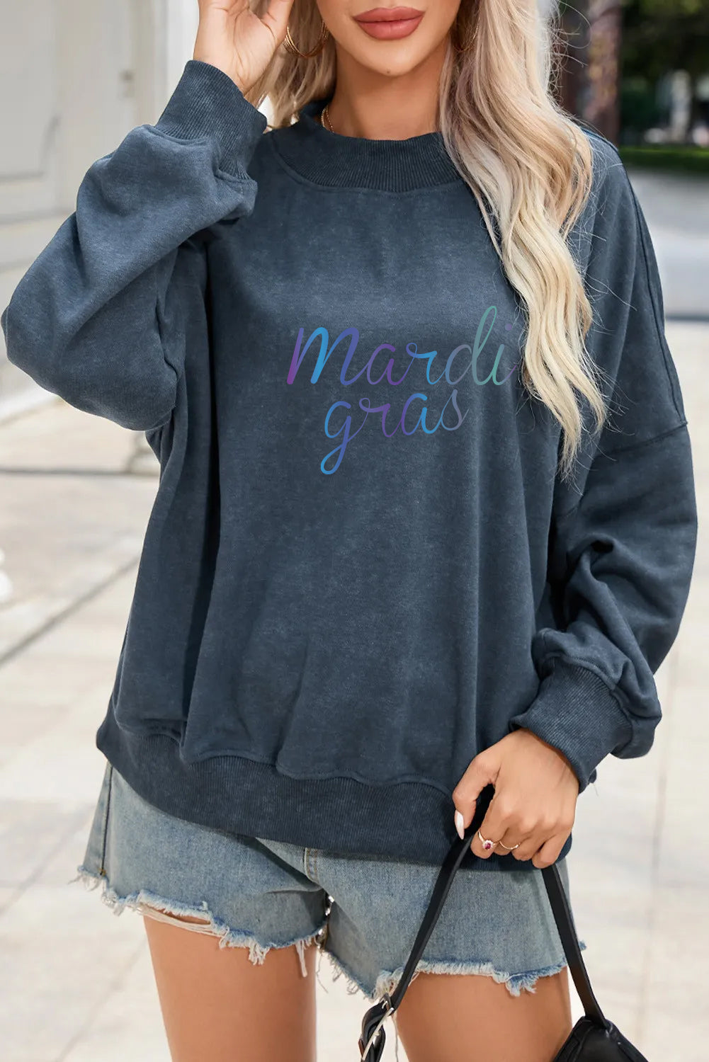 Mardi Gras Soft Gradient Text Pullover Sweatshirt