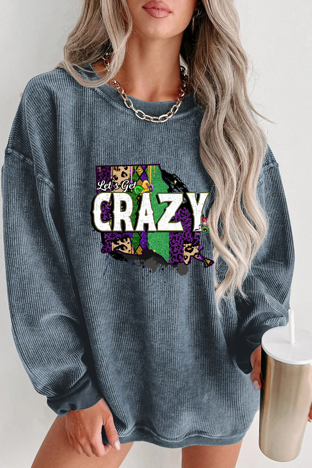 Mardi Gras Crazy Graphic Casual Long Sleeve Top