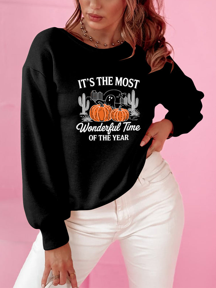 Halloween Pumpkin Graphic Holiday Sweatshirt Casual Top