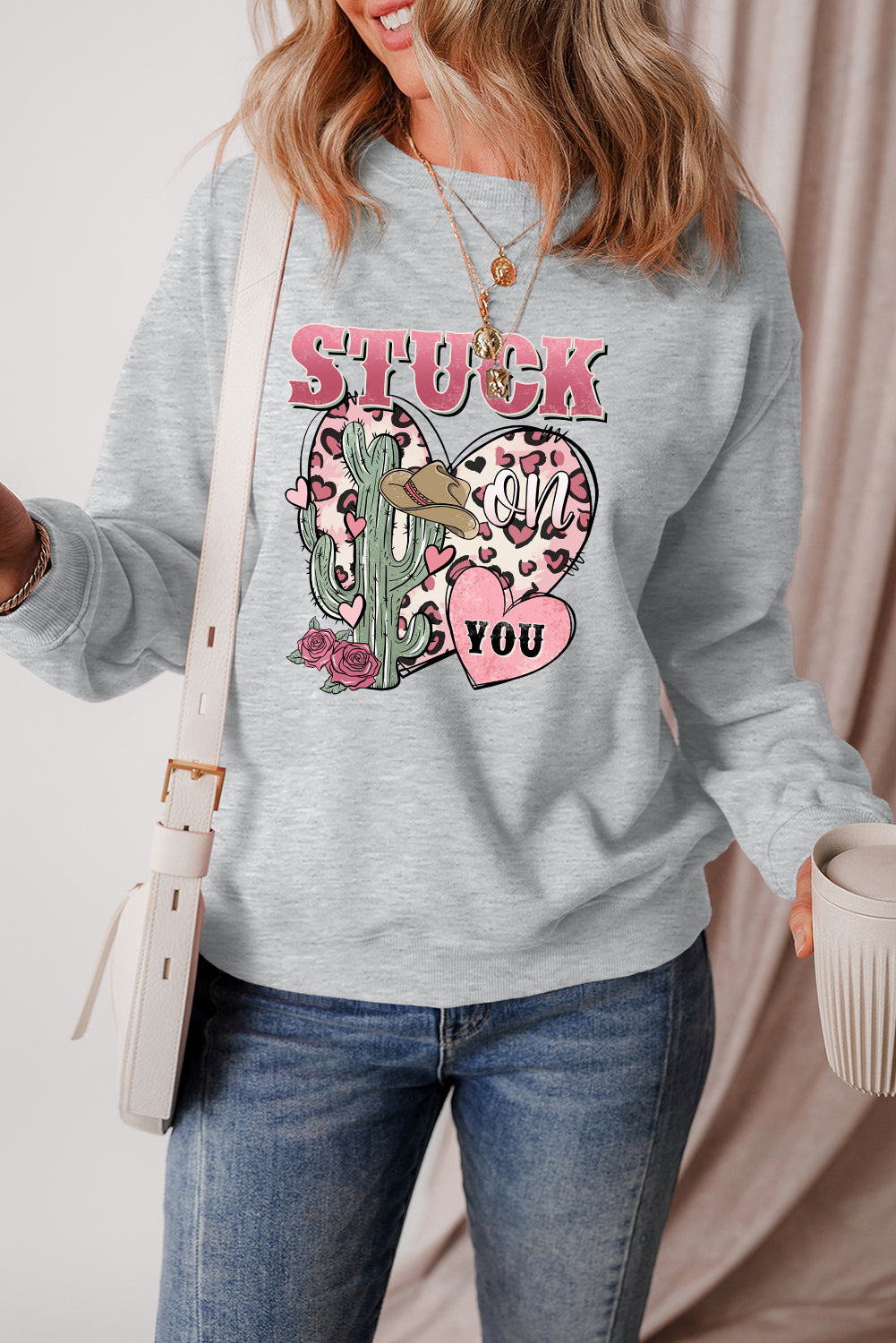 Valentine’s Day Stuck On You Cactus Heart Graphic Sweatshirt