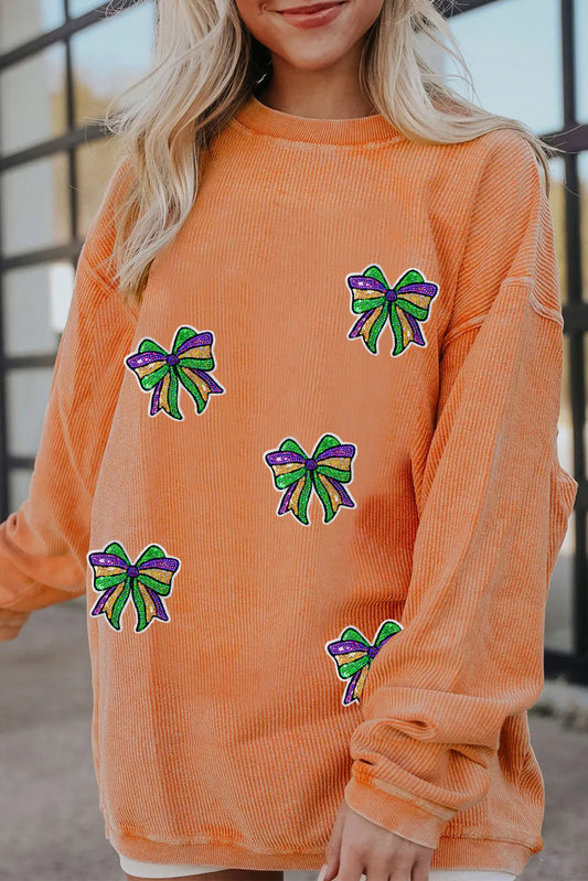 Mardi Gras Bow Pattern Oversized Sweatshirt