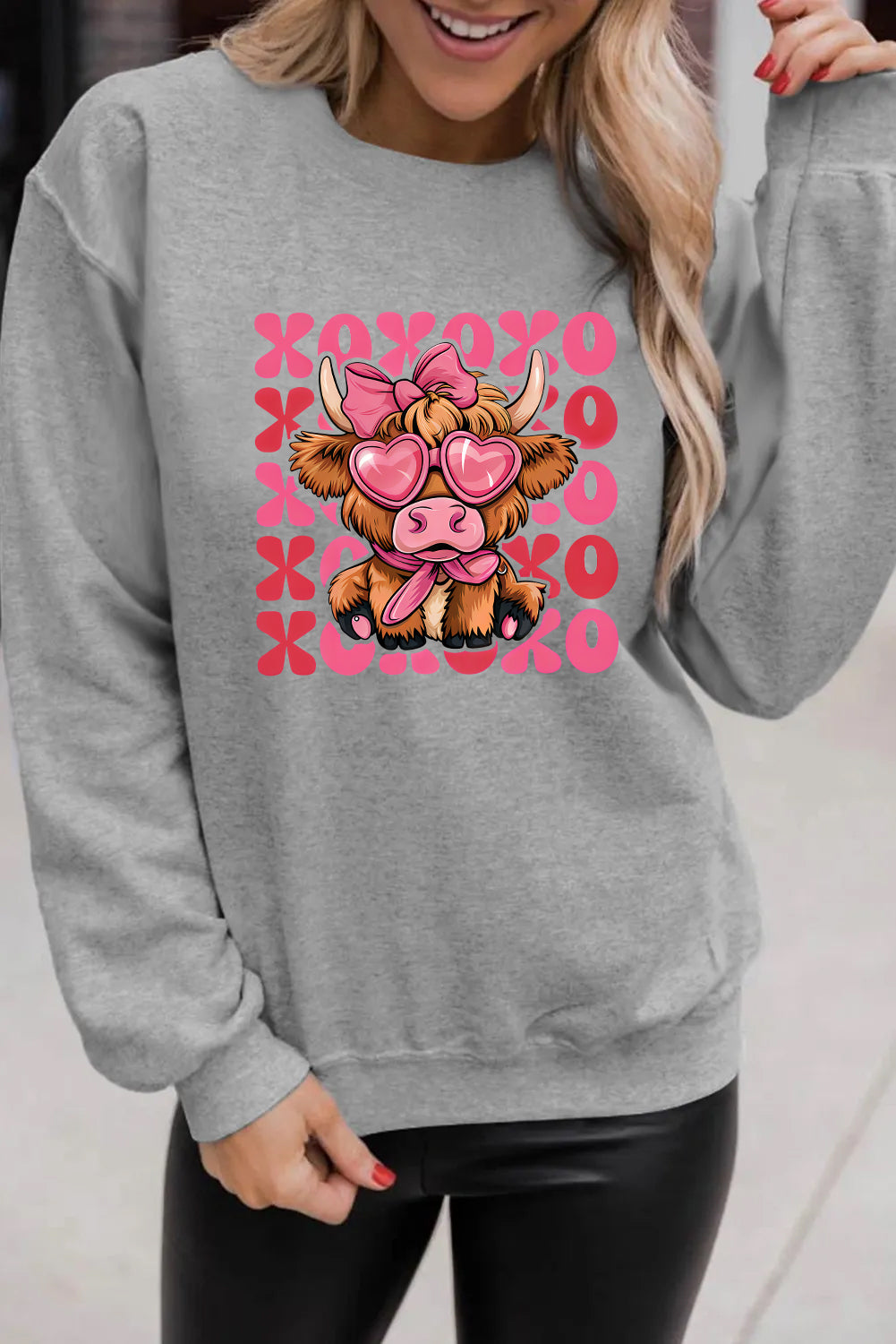 Valentine's Day Pink XOXO Textured Graphic Sweatshirt