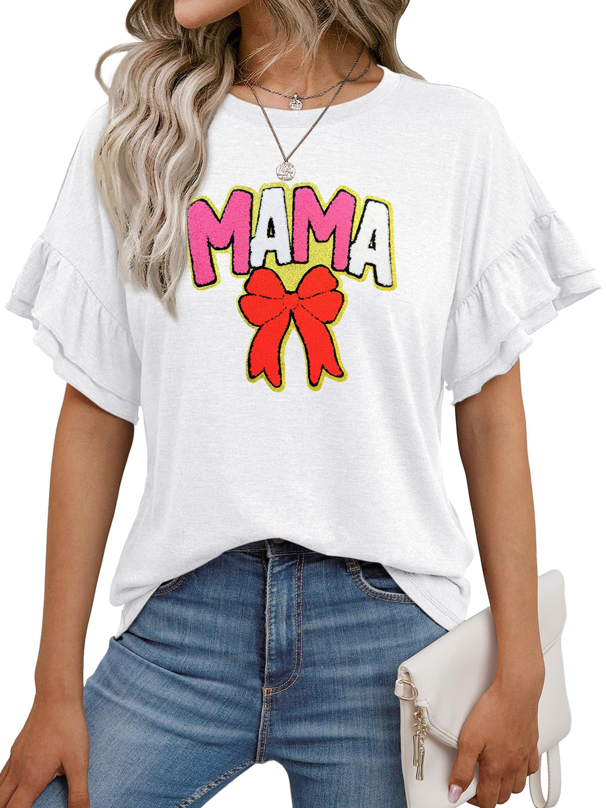 Mother’s Day Mama Bow Graphic Ruffle Sleeve T Shirt