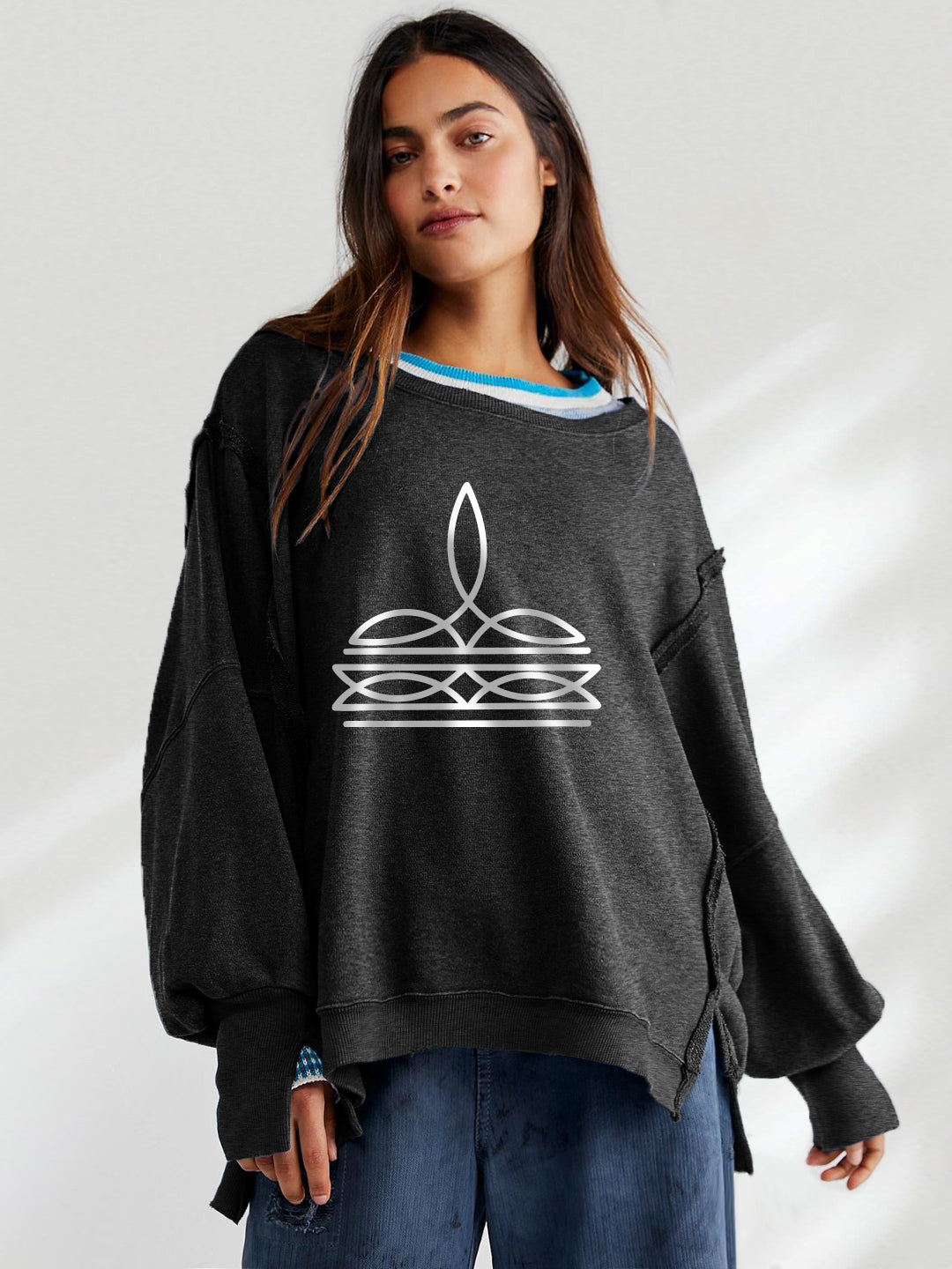 Western Minimal Symbol Graphic Loose Fit Pullover