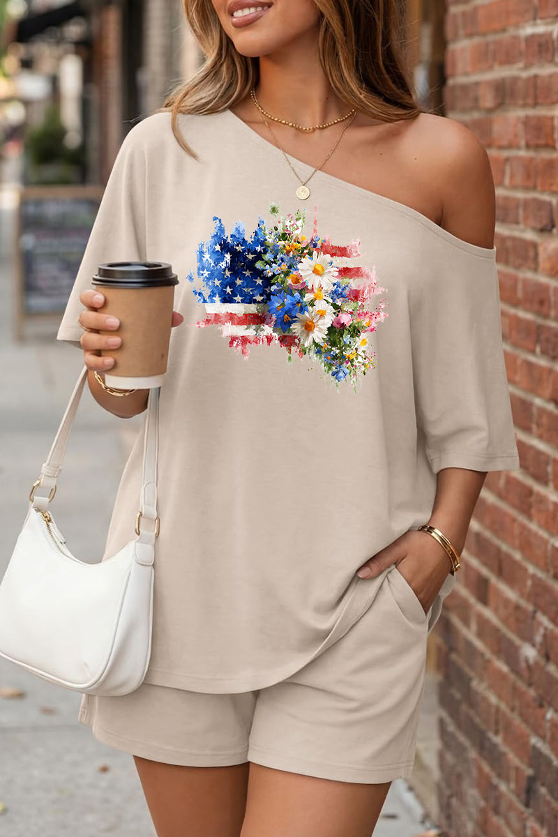 Independence Day Floral USA Off Shoulder Summer Set