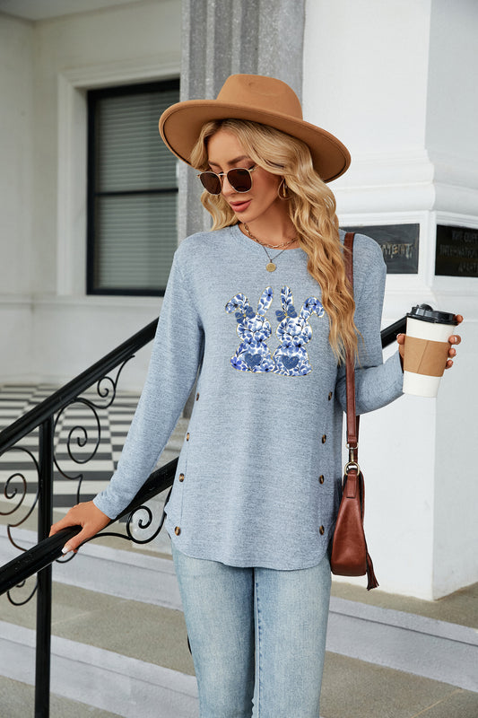 Cute Easter Bunny Graphic Crewneck Long Sleeve Top