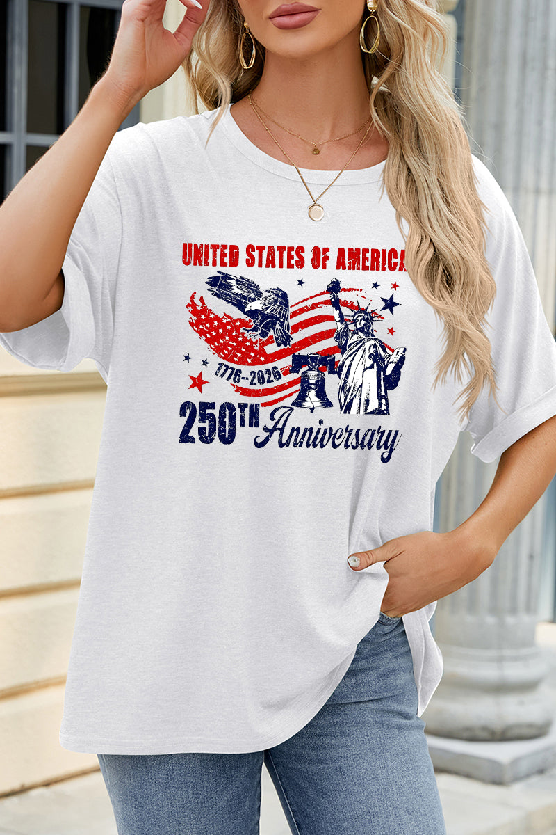 Patriotic Graphic Tee Oversized Casual Independence Day Top