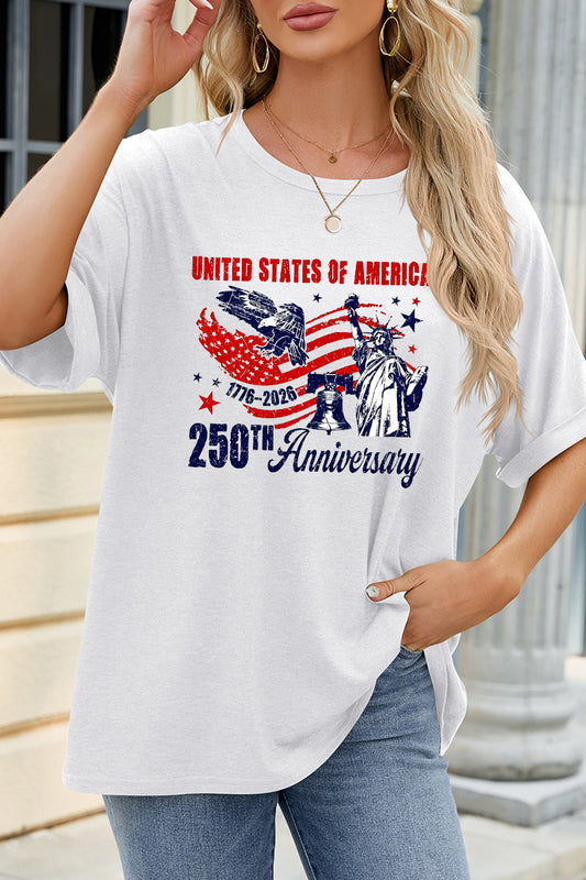 Patriotic Graphic Tee Oversized Casual Independence Day Top