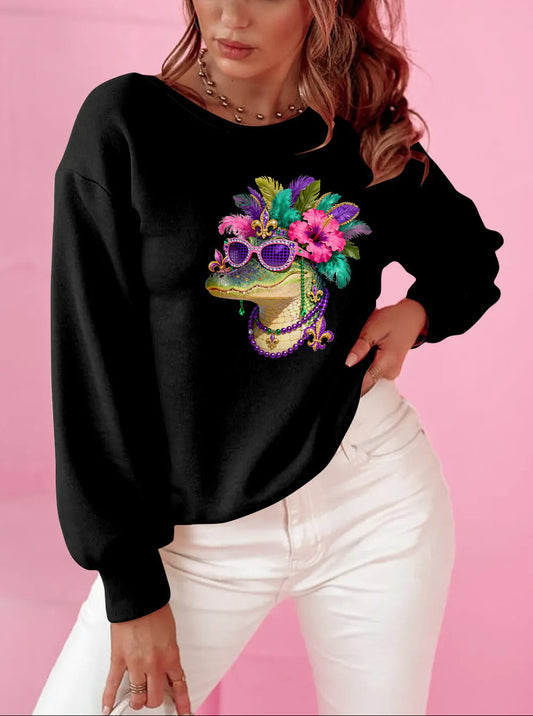 Mardi Gras Gator Sequin Graphic Sweatshirt