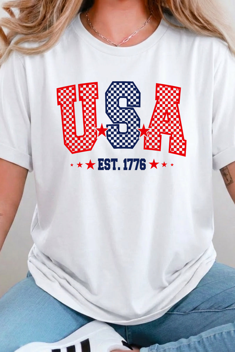 Fourth of July USA Letter Graphic Tee for Women