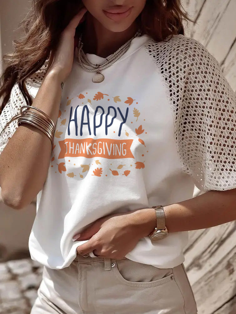 Happy Thanksgiving Autumn Leaf Graphic Holiday T Shirt