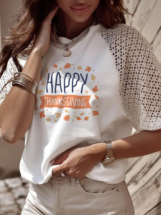 Happy Thanksgiving Autumn Leaf Graphic Holiday T Shirt