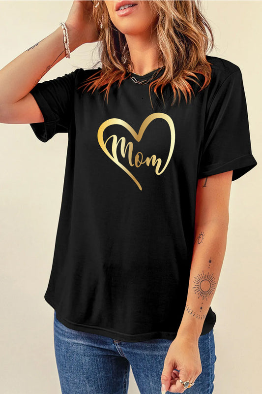 Heart Mom Graphic Tee Women Mother Day Gift Casual Top