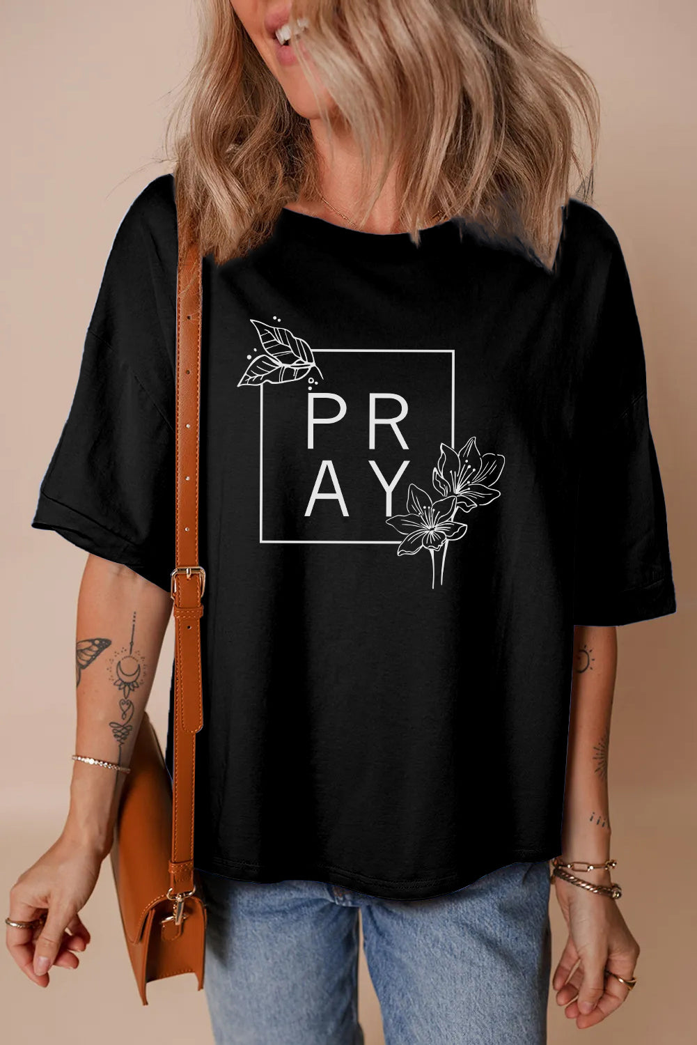 Easter Pray Graphic Tee Christian Faith Womens Top