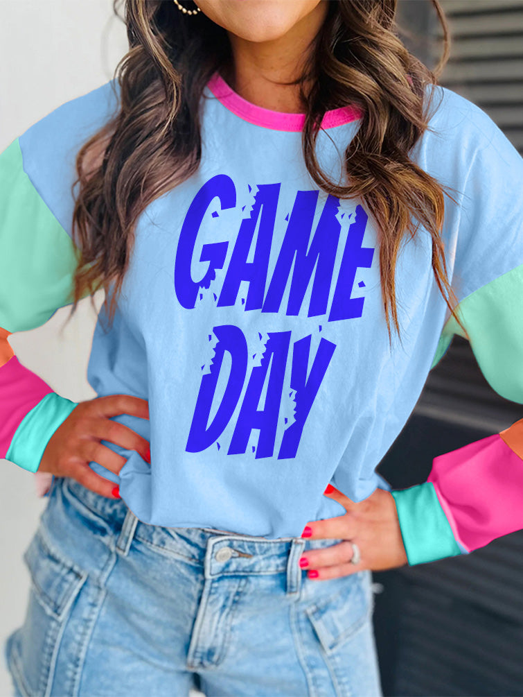 Game Day Color Block Long Sleeve Bold Graphic Tee
