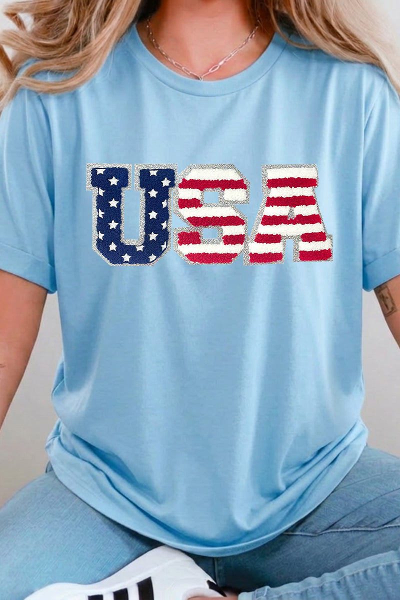 4th of July USA Flag Letter Graphic Tee