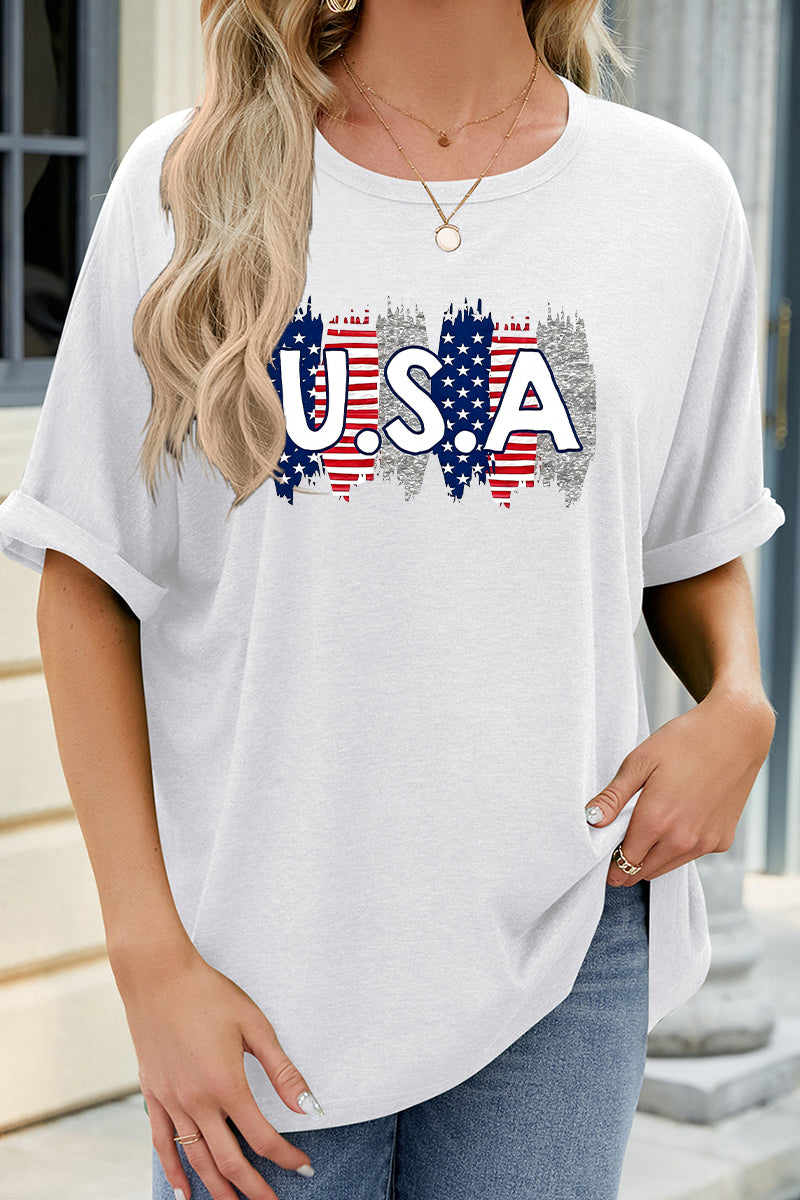 USA Flag Graphic Oversized Fourth of July Tee
