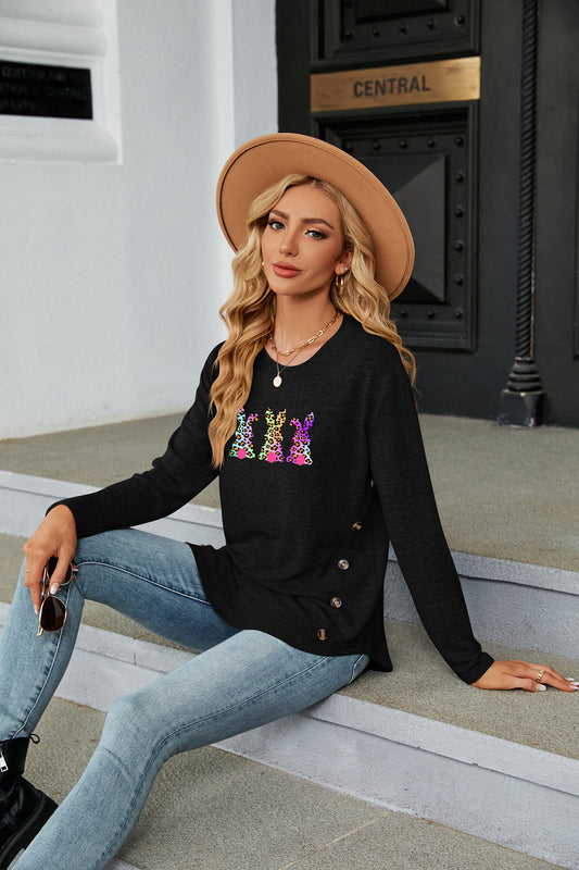 Easter Leopard Bow Graphic Western Long Sleeve Top