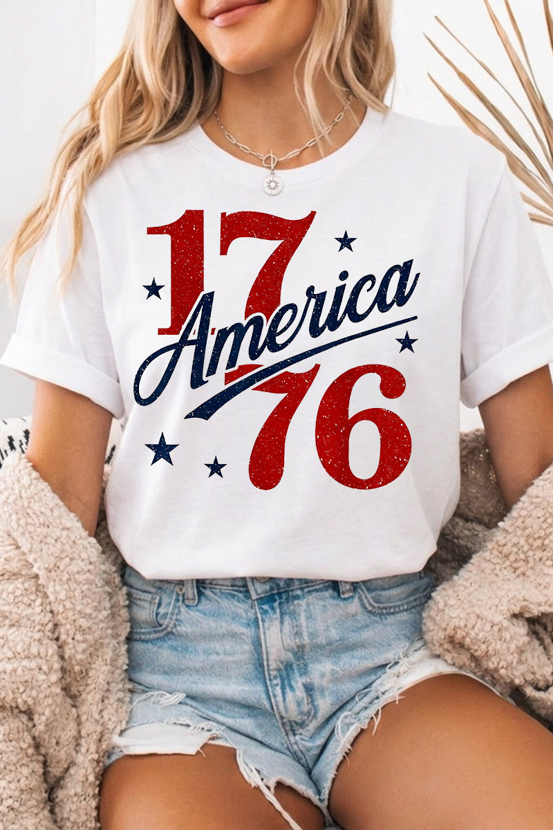 Patriotic Graphic Tee Oversized America 1776 Holiday Top