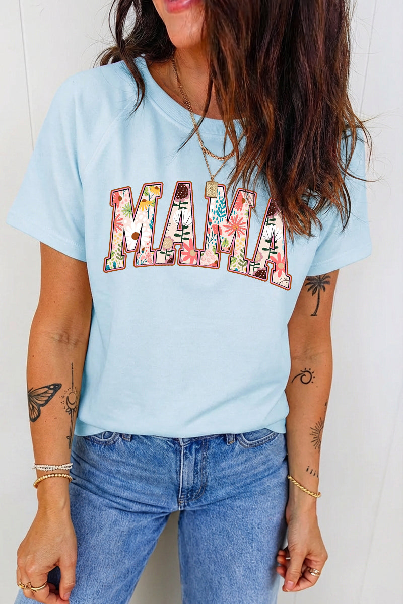Mother's Day Floral Mama Graphic Casual Loose T Shirt