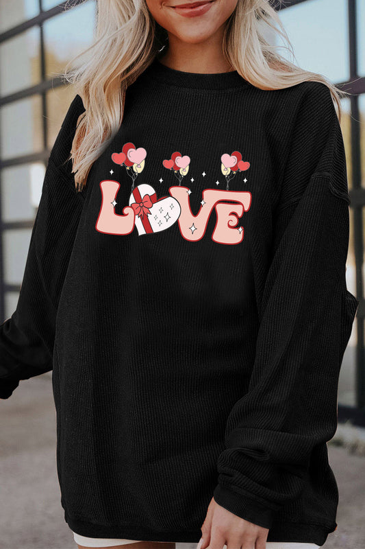 Love Balloon Graphic Corduroy Oversized Sweatshirt