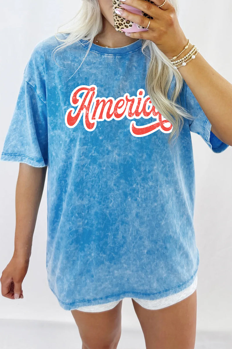 America Mineral Wash Graphic Tee Oversized Vintage Patriotic