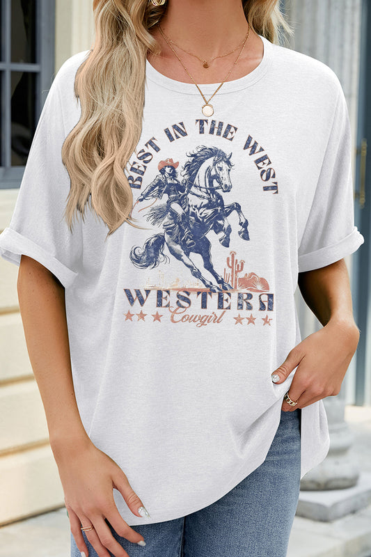 Western Horse Graphic Tee Casual Loose Cowgirl Top