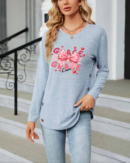 Valentine's Day Bow Love Graphic Everyday Long Sleeve