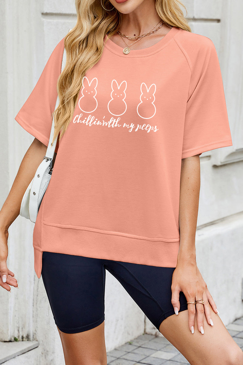 Easter Cute Bunny Graphic Tee Women Casual Spring Shirt