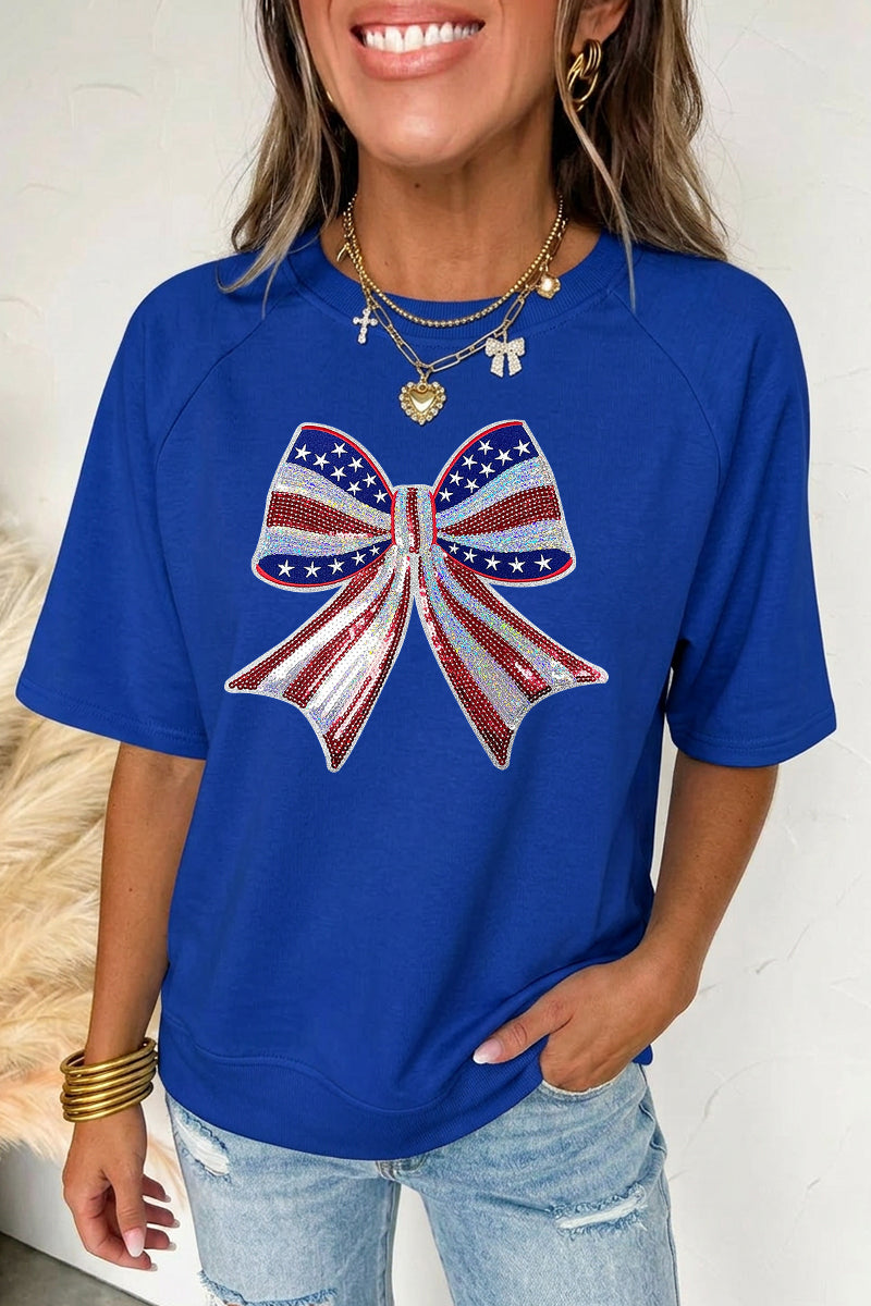 Independence Day Patriotic Bow Graphic Tee Top