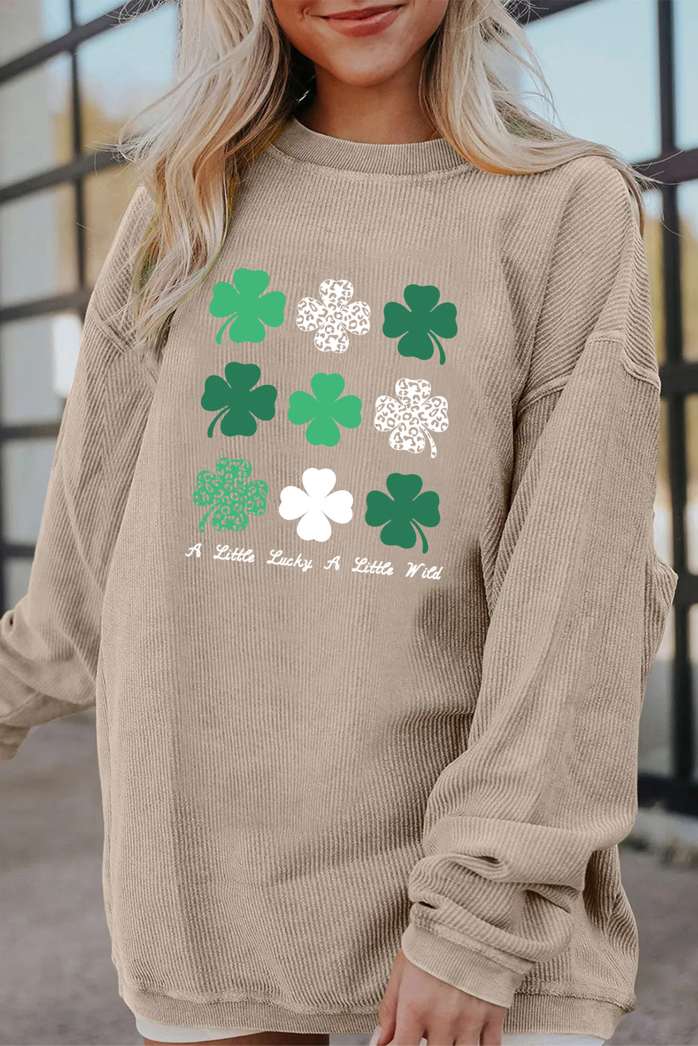 Saint Patrick’s Day Shamrock Patchwork Corded Sweatshirt