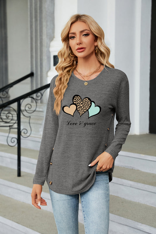 Valentine's Day Leopard Heart Graphic Everyday Long Sleeve