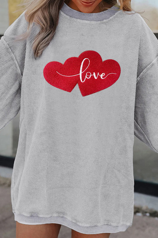 Women’s Oversized Love Heart Corduroy Sweatshirt Valentine