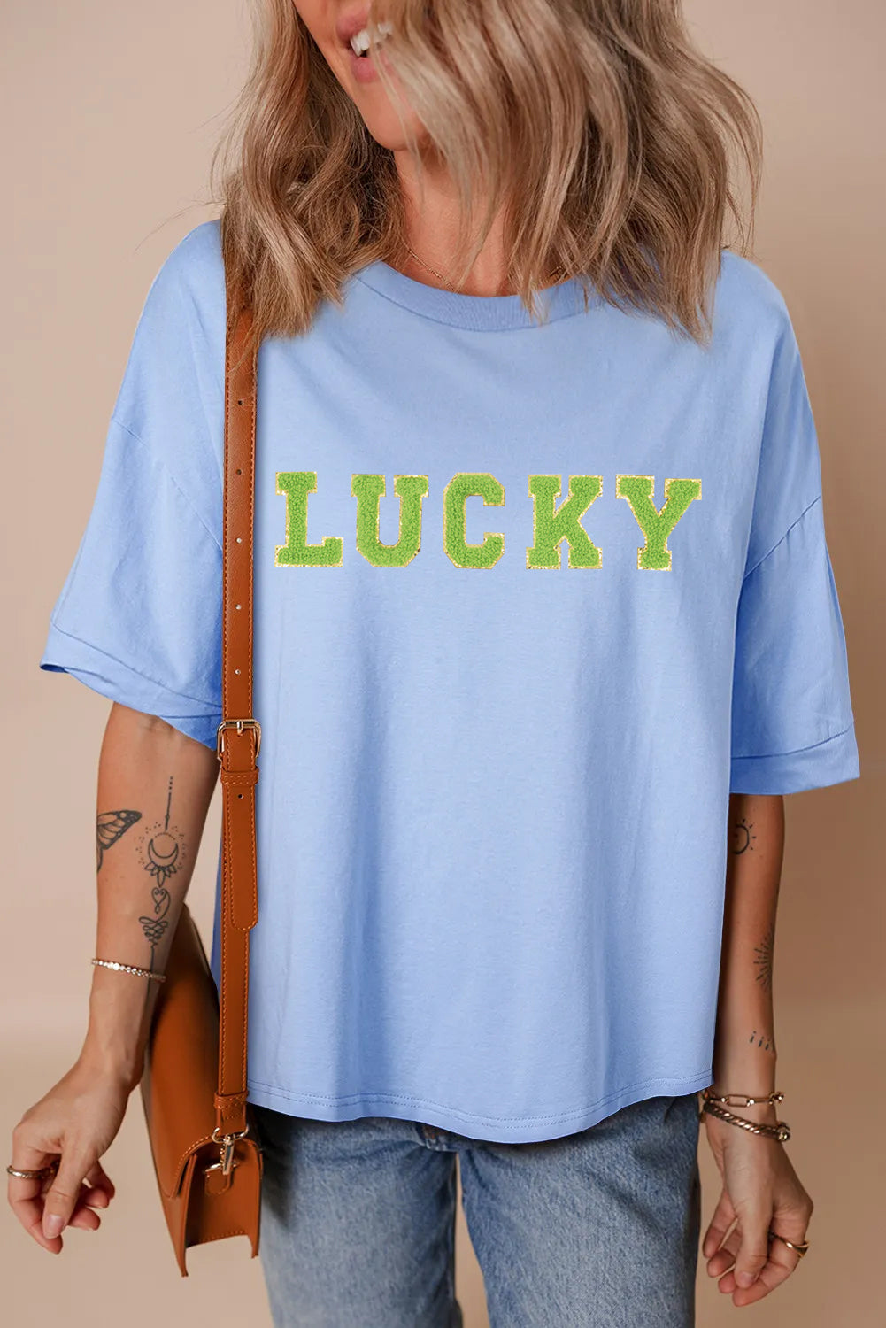 St Patricks Day Lucky Green Letter Graphic T-Shirt