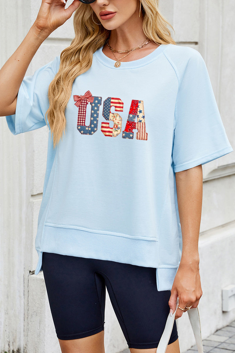 USA Flag Bow Sweatshirt Women Patriotic 4th July Top