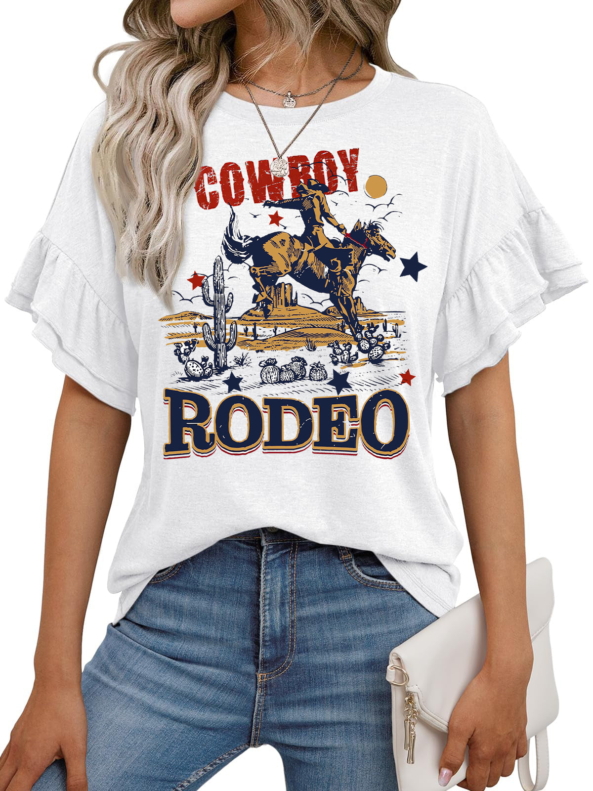 Vintage Rodeo Graphic Ruffle Sleeve Western Tee