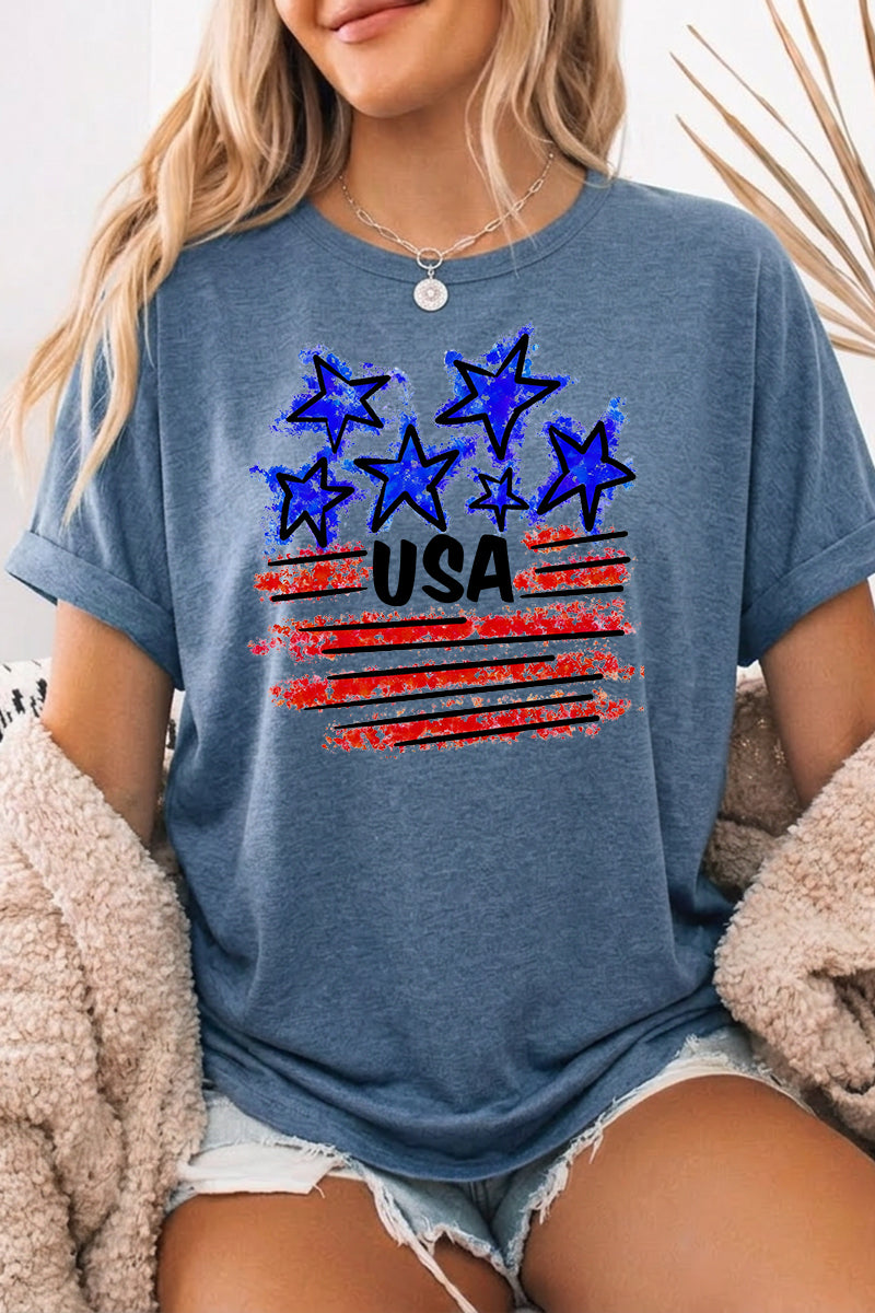 Patriotic Graphic Tee Oversized USA Flag Holiday Top