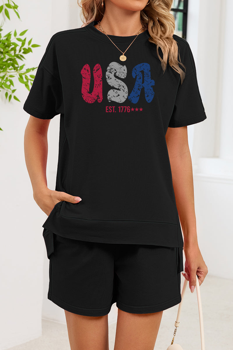 USA Graphic Two Piece Lounge Set Patriotic Summer Outfit