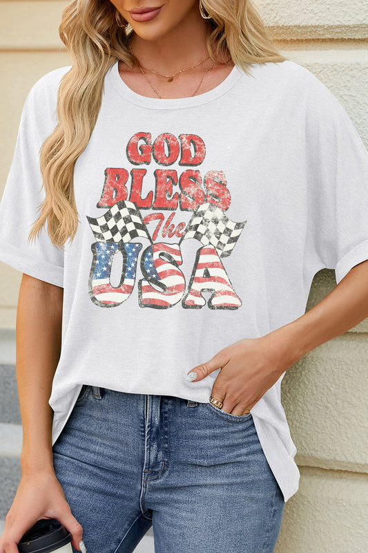 USA Vintage Graphic Tee Checkered Flag Fourth of July Patriotic T Shirt